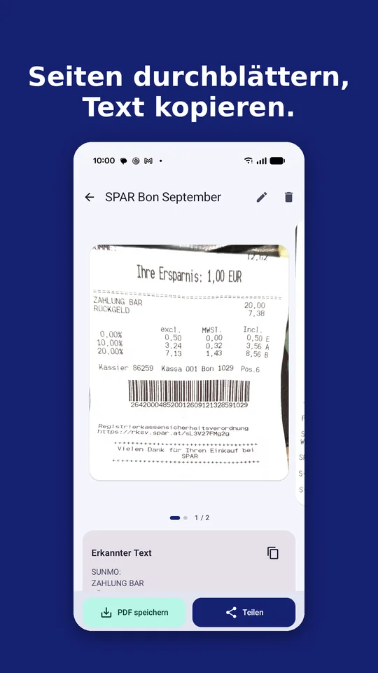 Detailansicht mit erkanntem Text
